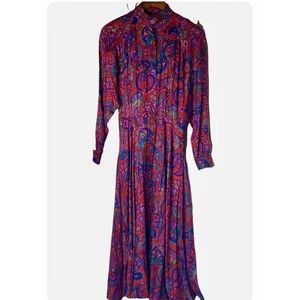 Liz Claiborne Shirt Dress Womens 4 Red Paisley Pocket Secretary Career Vintage